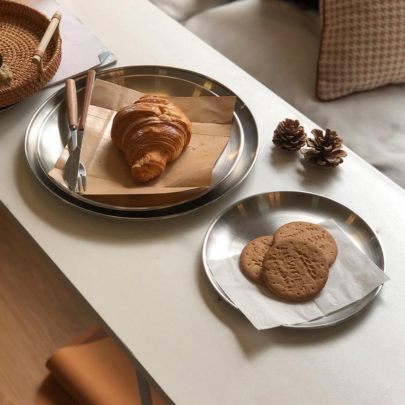 Korean Food Snacks - Plateau rond en acier inoxydable de