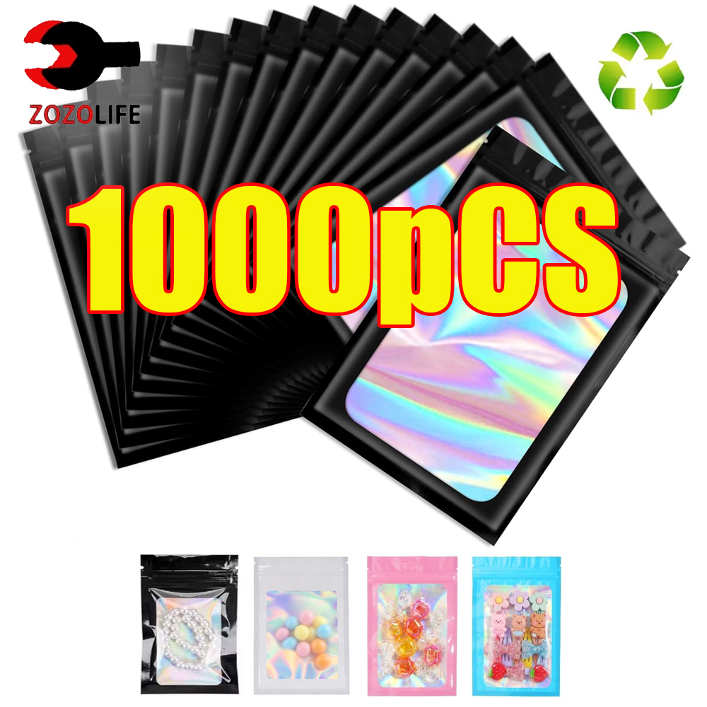Food Z - 10-1000 pièces Sacs holographiques refermables noirs